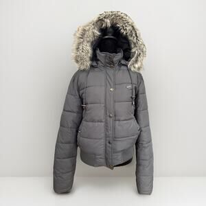 VTG Diesel Womens Faux Fur Bomber Jacket Y2K Hype Streetwear Japan Gray Sz L